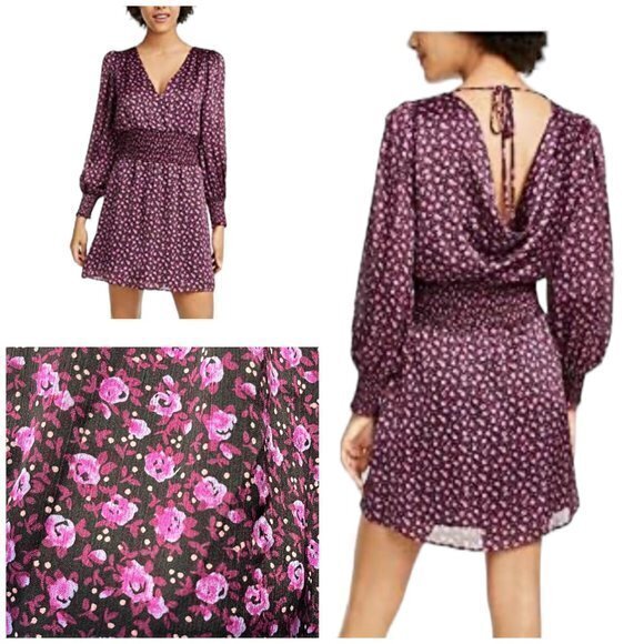 Leyden Dresses & Skirts - Leyden Women's Floral Mini Smocked Cocktail Dress in Purple Size S